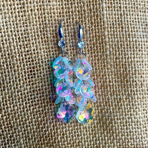 Crystal Sparkly Geometry Dangle Earrings Cascade 925. Post New - Picture 1 of 7